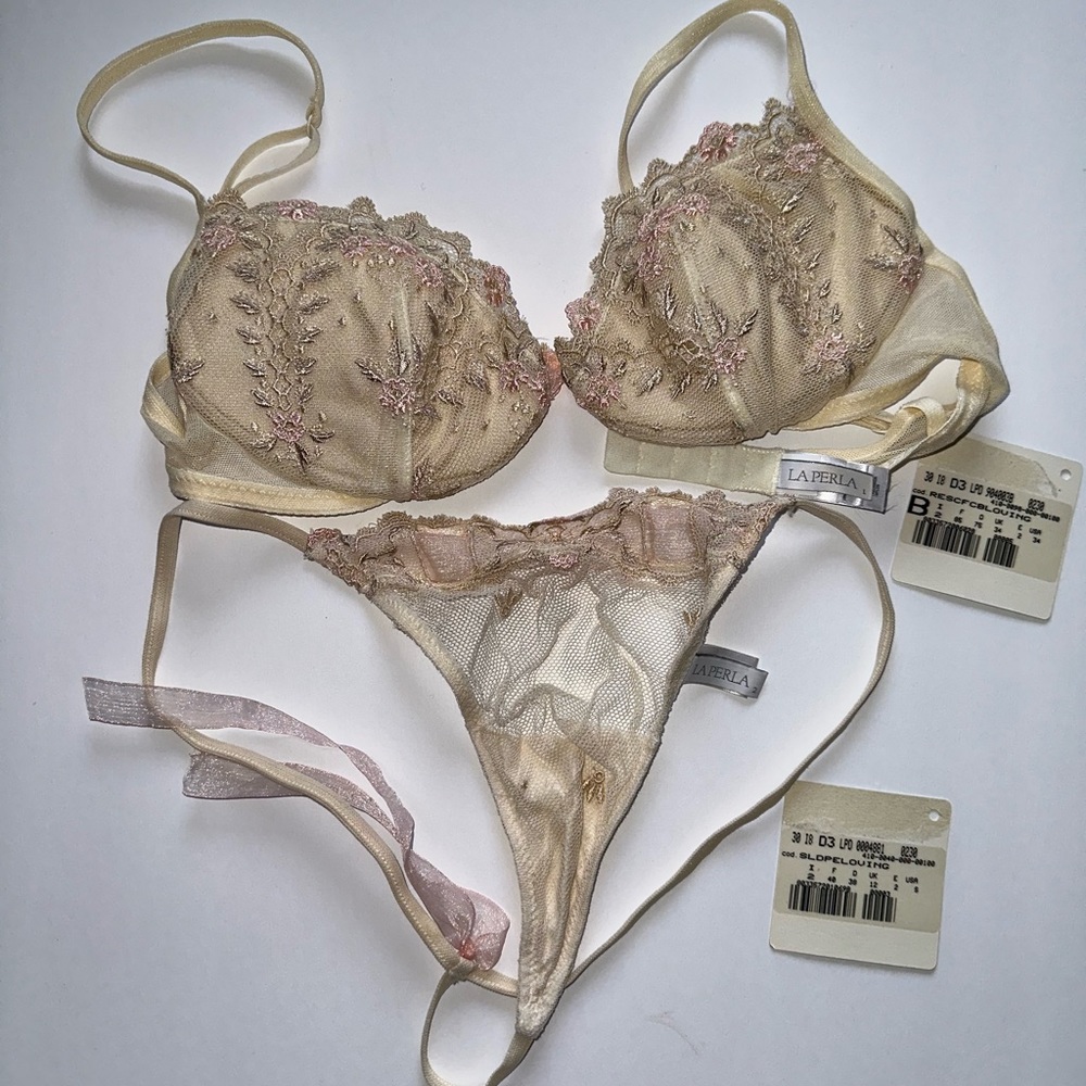 La Perla lace bra and thong, 34B, Small, worn once.